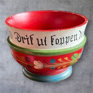 Vintage Norwegian Rosemaling Bowl Handmade Turned Wood Ale & Hand Painted